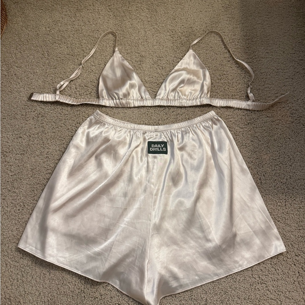 Daily Drills Cream Satin Set
